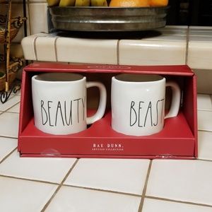 Rae Dunn Ceramic "BEAUTY" & "BEAST" Mug Set
